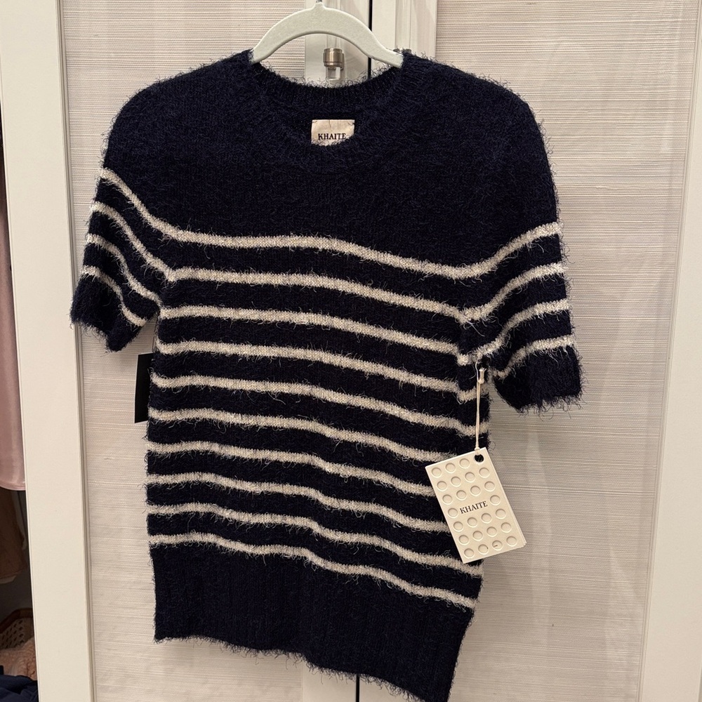 KHAITE Luphia Silk and Cashmere, Midnight and Ivory Striped Knit Top